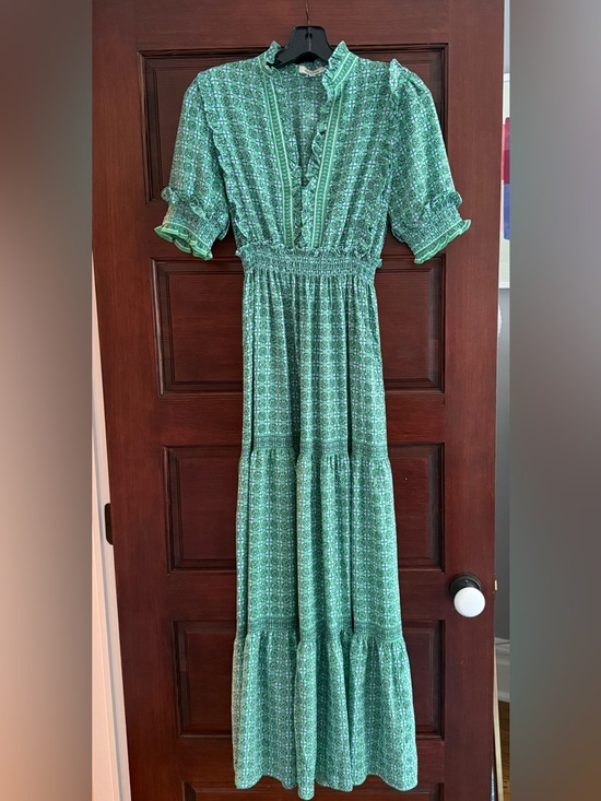Max Studio Dresses & Skirts - Max Studio Green Patterned Maxi Dress with Smocked Waist